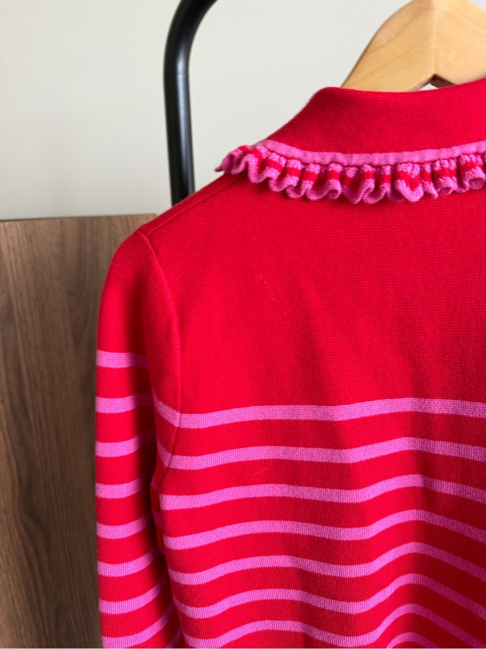 Boden Red & Pink Striped Ruffle Collar Cardigan Sweater Size S NWOT Wool Cotton - Picture 9 of 13